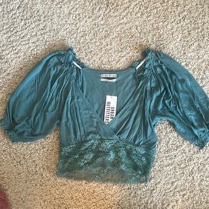 turquoise lace crop top